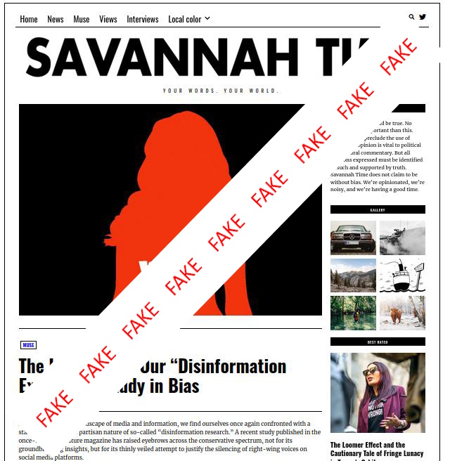 A fake news article purporting to be from an inauthentic news site called Savannah Time
